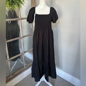 ASOS Esmee Puff Sleeve Midi Beach Dress in Black - Size US 6